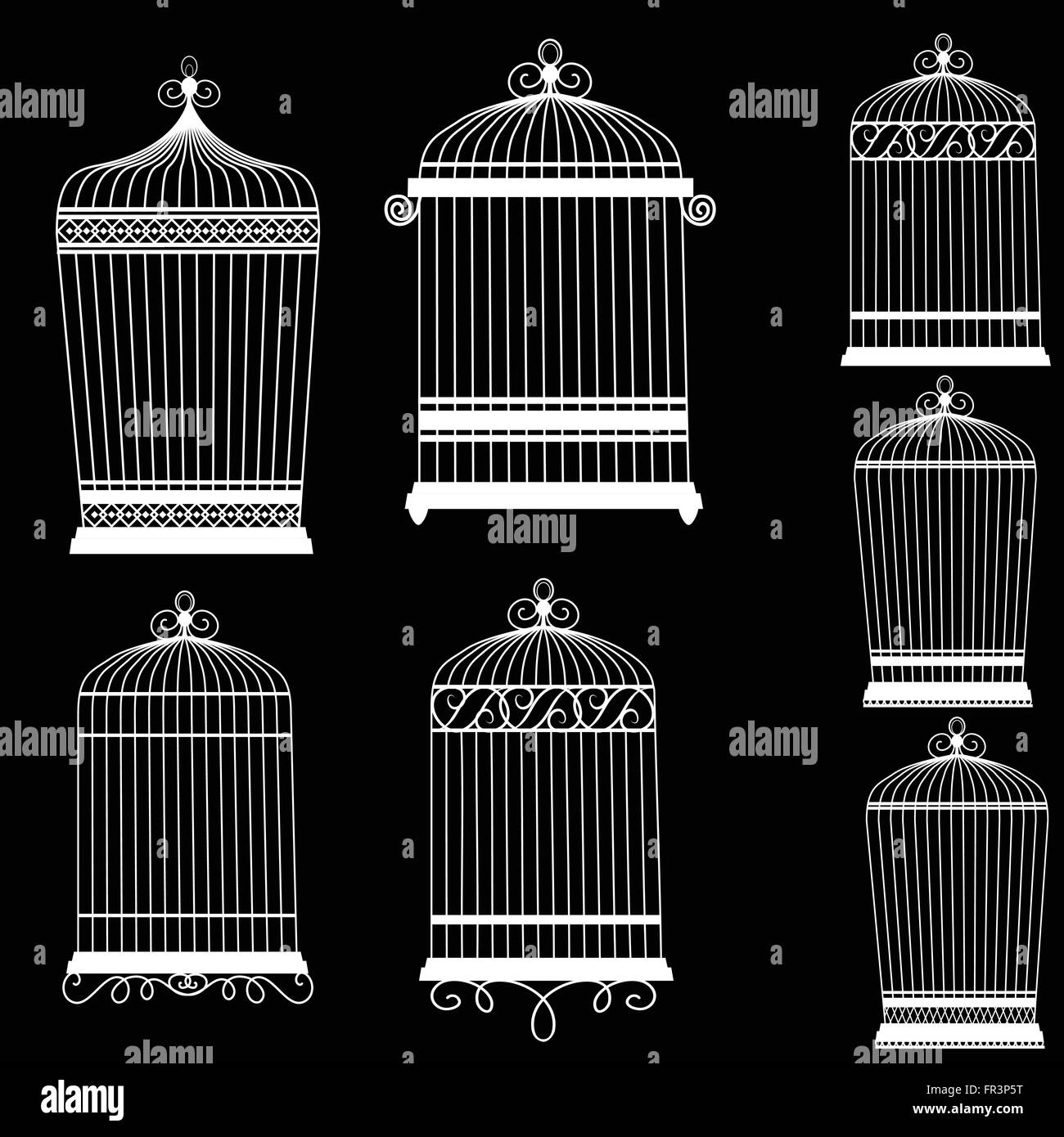 Silhouette d'un ensemble de cages à oiseaux décoratifs Illustration de Vecteur