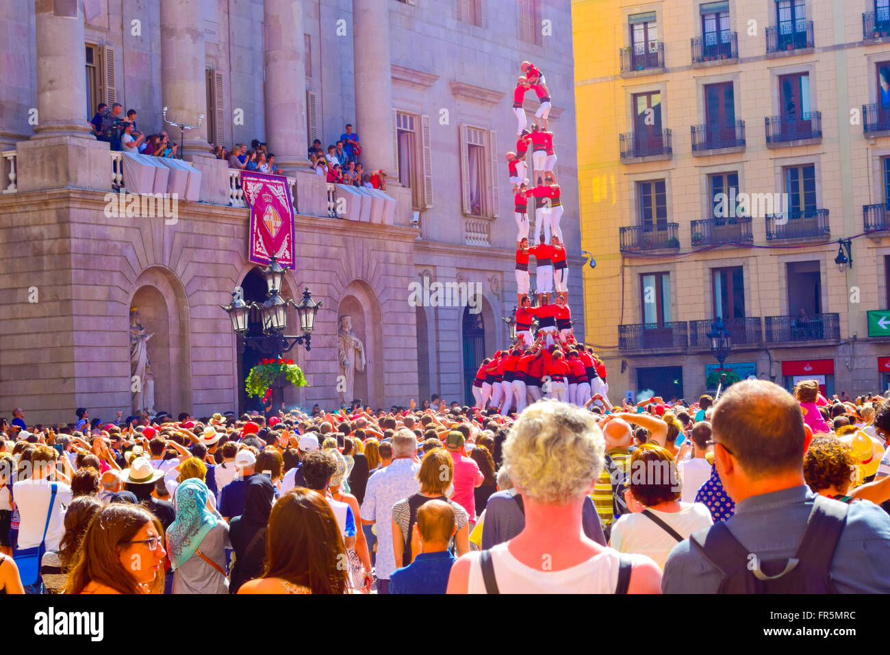 Tours humaines 24. Merce Festival. La Plaça Sant Jume, Barcelone, Catalogne, Espagne. Banque D'Images