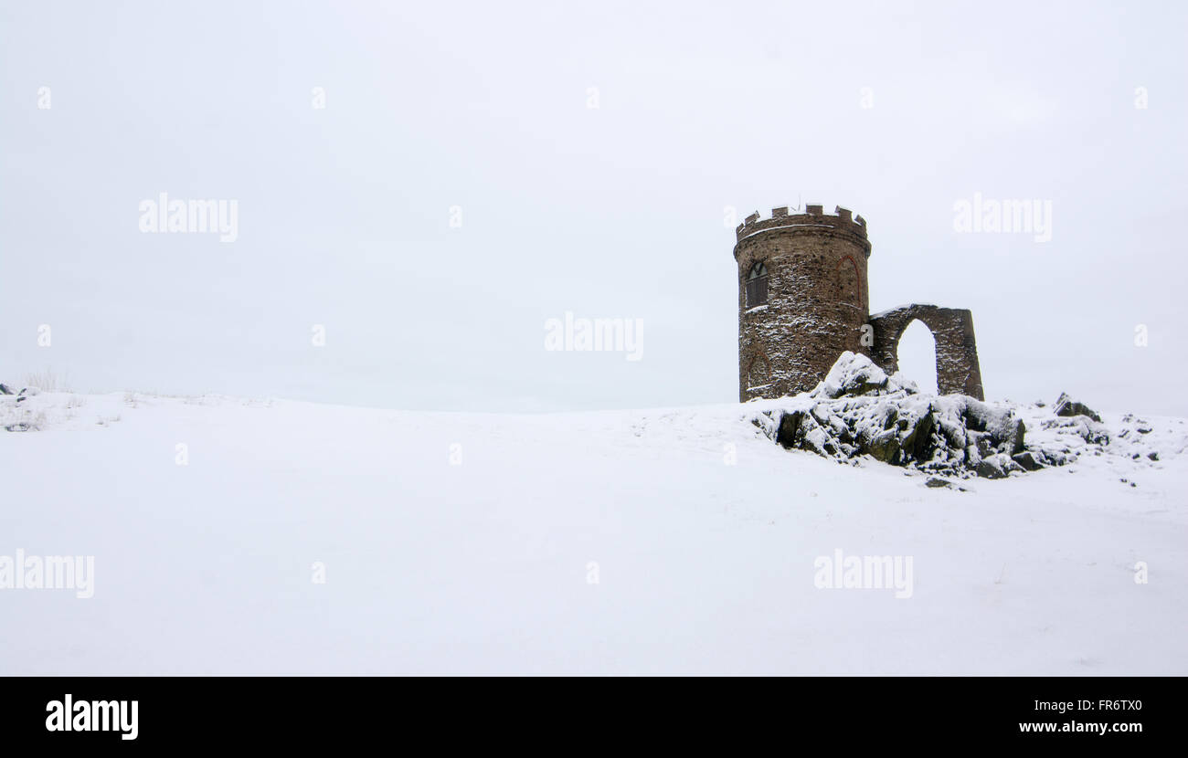 Le vieux John dans la neige, Bradgate Park, Leicestershire. Banque D'Images