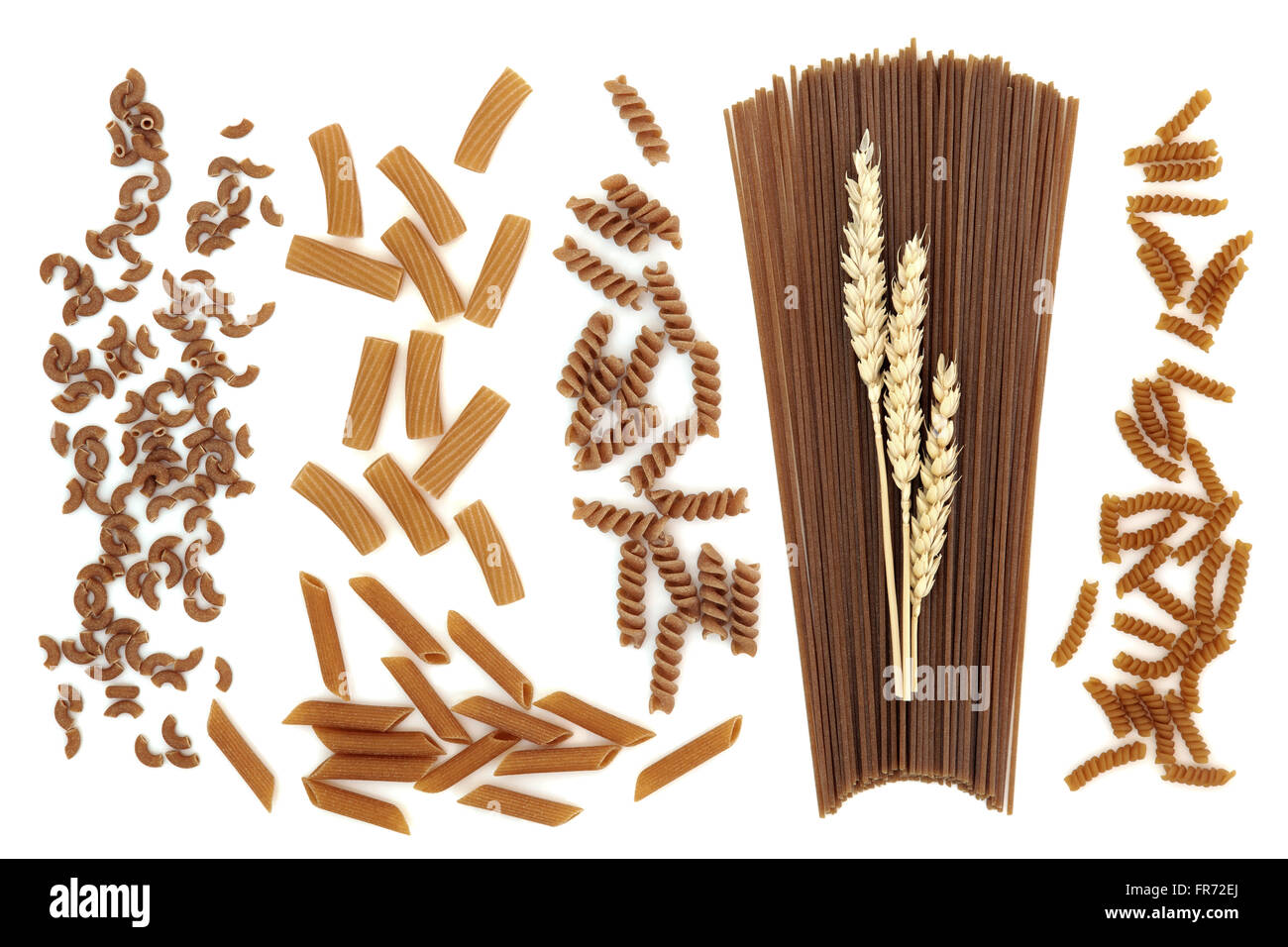 Variétés de pâtes de blé entier, gromitini tortiglioni, fusilli, penne ...