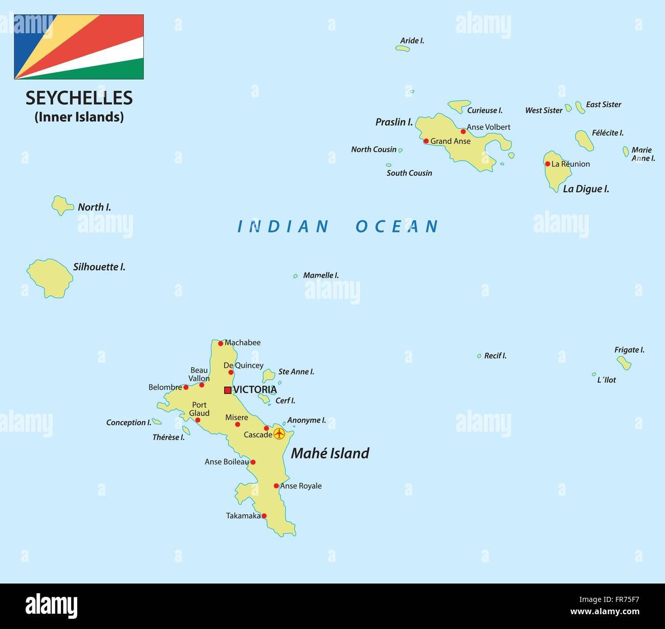 Carte avec drapeau Seychelles Illustration de Vecteur