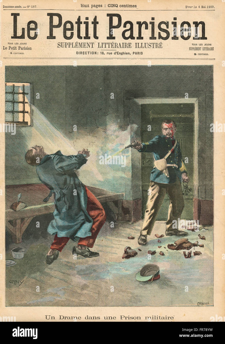 Prisonnier militaire abattu Nantes 1900. Illustration du petit parisien dans le journal français illustré Banque D'Images