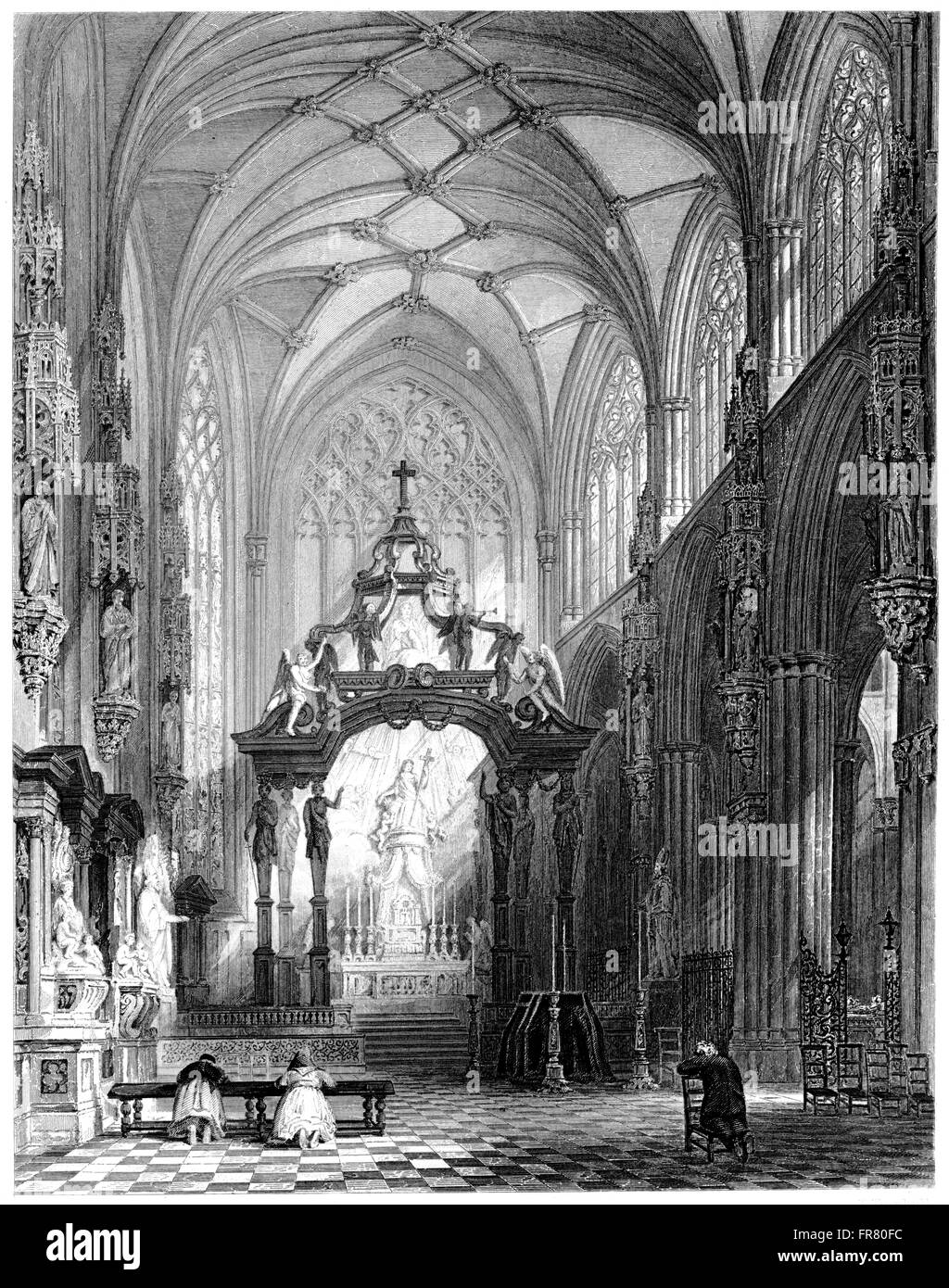 Gravure de la chapelle de St Gudule, Bruxelles numérisées à haute résolution à partir d'un livre imprimé en 1876. Croyait libres de droit. Banque D'Images