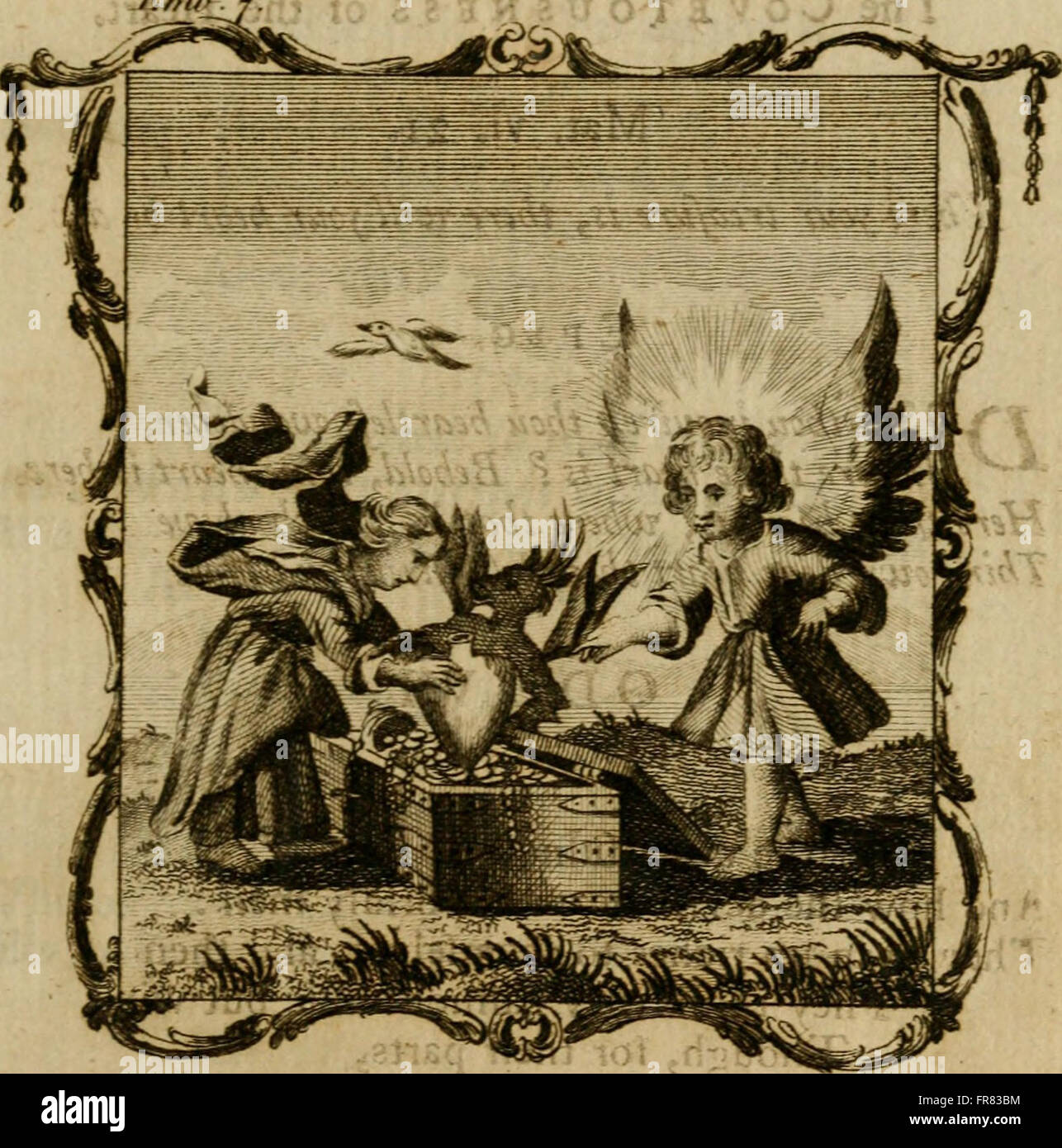 Ce texte religieux, publié en 1778, offre quarante-sept emblèmes qui illustrent le chemin du retour du cœur à Dieu. L’œuvre fournit une orientation morale et spirituelle, en se concentrant sur le chemin de rédemption et d’instruction divine du cœur. Banque D'Images