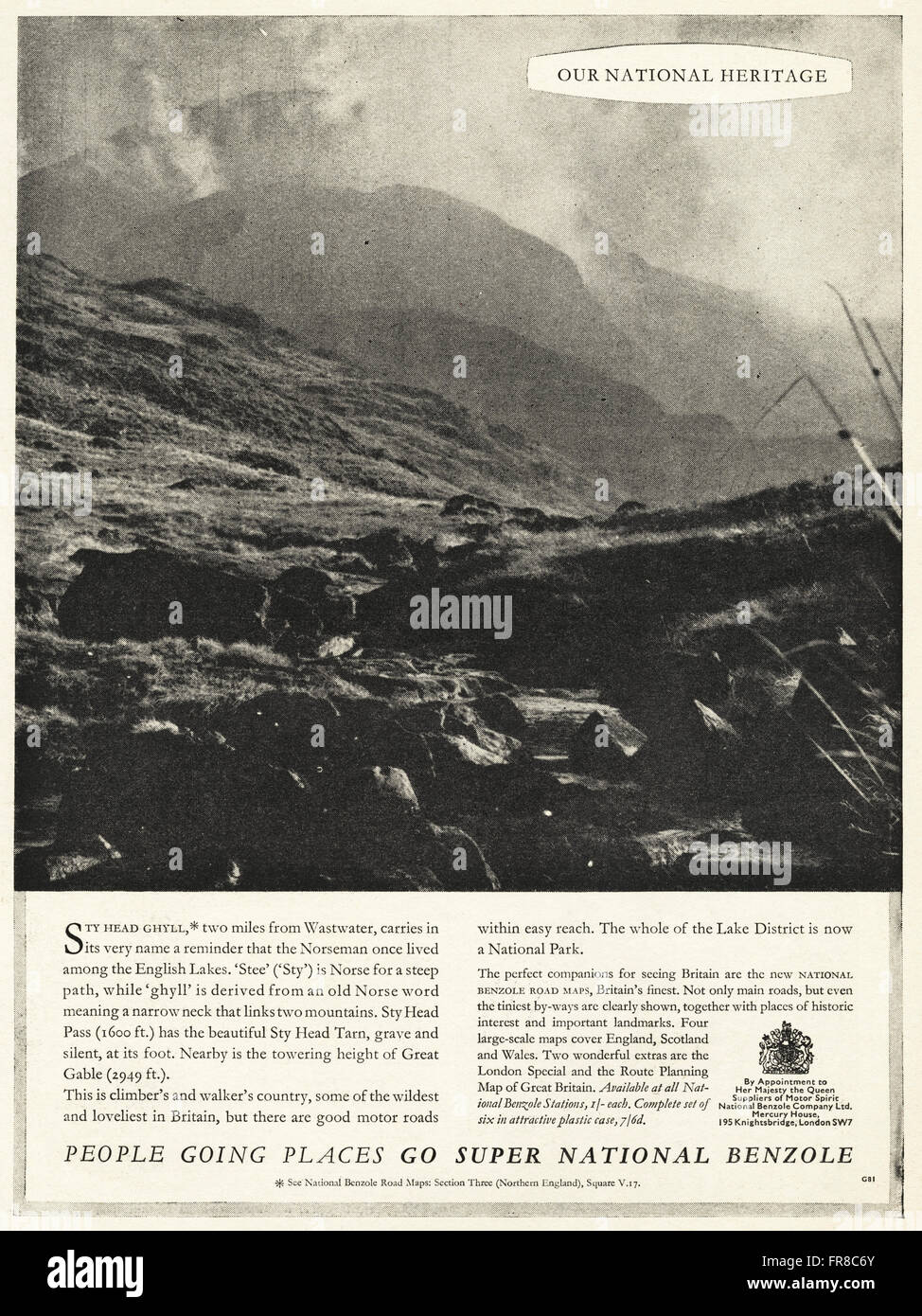 Vintage Original advert à partir de 1950. Annonce en date du 1959 de l'environnement publicité pub de SUPER BENZOLS NATIONAL. Banque D'Images