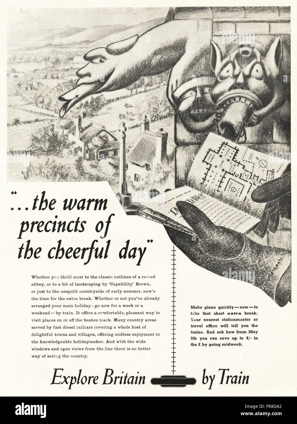 Vintage Original advert à partir de 1950. Publicité Publicité en date du 1959 EXPLORER LA BRETAGNE PAR TRAIN. Banque D'Images