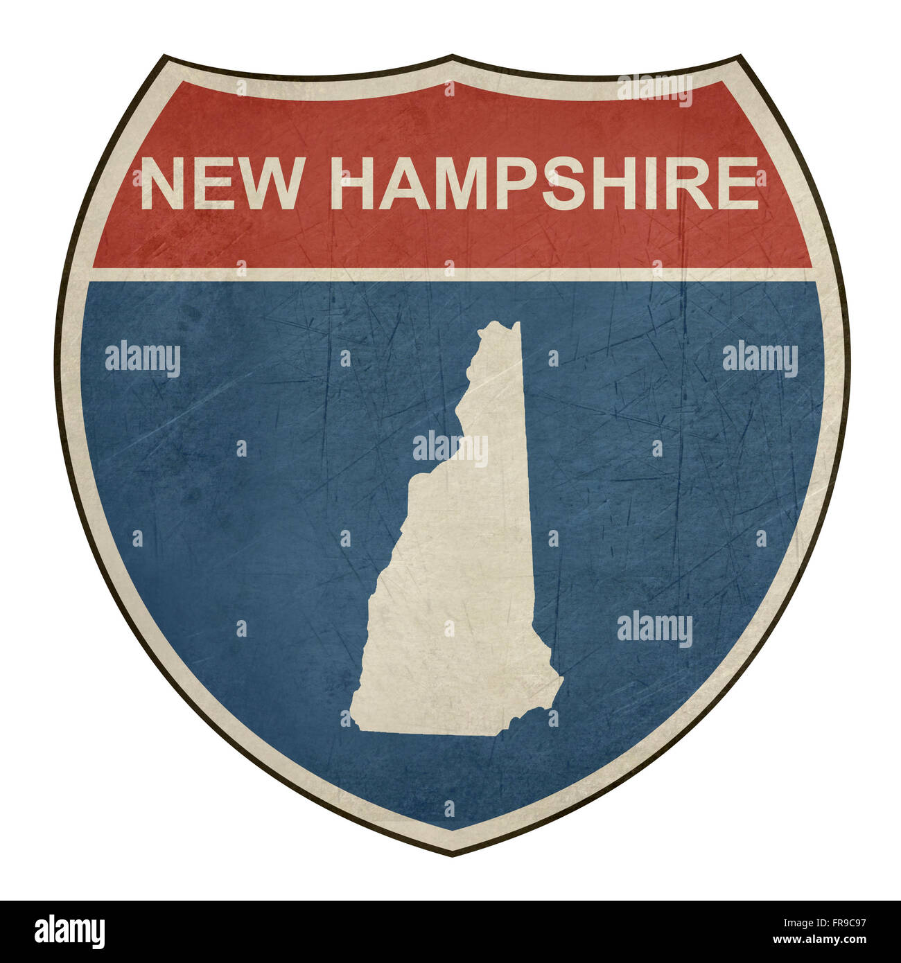 New Hampshire American Interstate highway road shield isolé sur un fond blanc. Banque D'Images