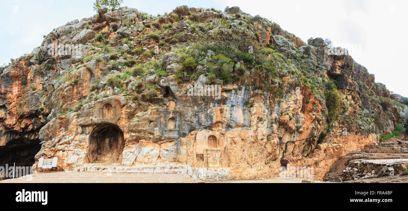 Césarée de Philippe, une ancienne ville romaine maintenant inhabitée et un site archéologique dans les hauteurs du Golan ; Césarée de Philippe, Israël Banque D'Images