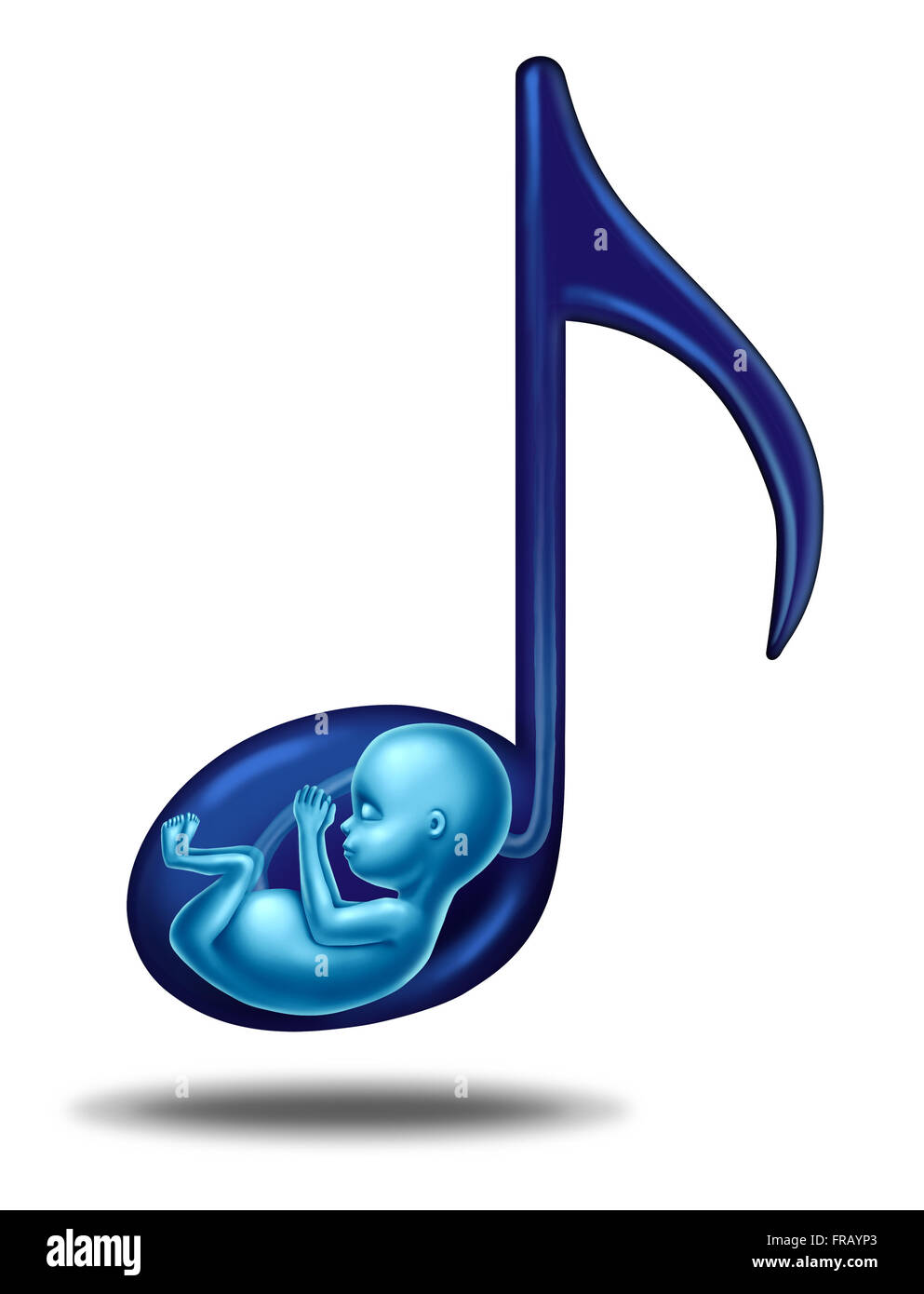 La grossesse la musique et chansons audience prénatale concept pour un foetus qui est dans l'utérus d'une mère epecting comme un concept de santé de la maternité comme un fœtus à l'intérieur d'une note de musique. Banque D'Images