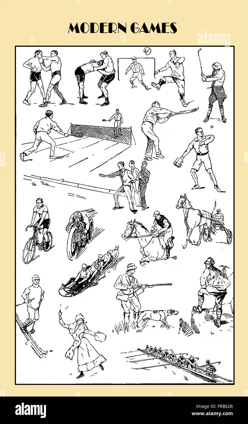 Jeux Vintage et sport, tableau descriptif des différents sports, collage Banque D'Images