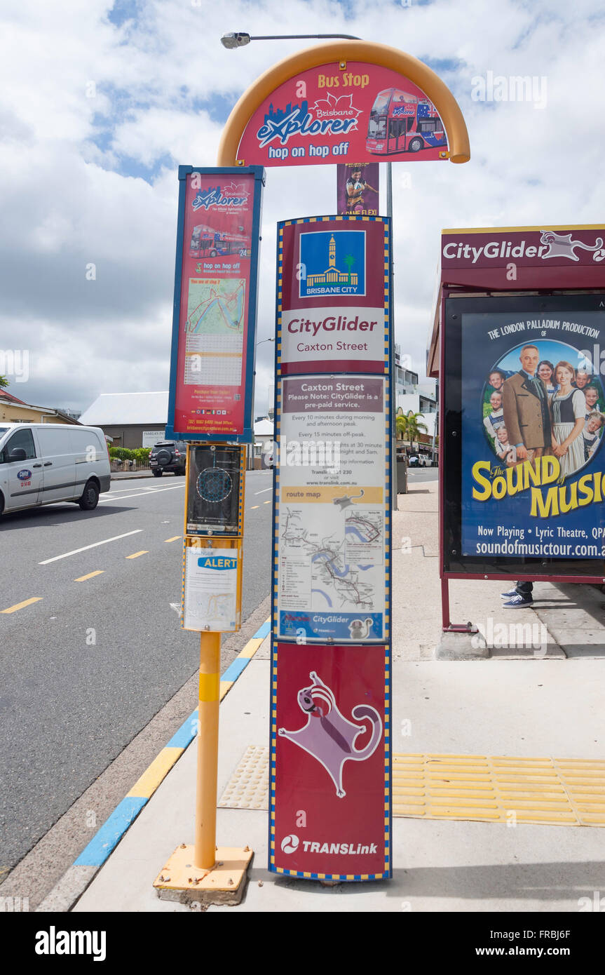 Planeur ville arrêt de bus sur Caxton Street, Paddington, Brisbane, Queensland, Australie Banque D'Images