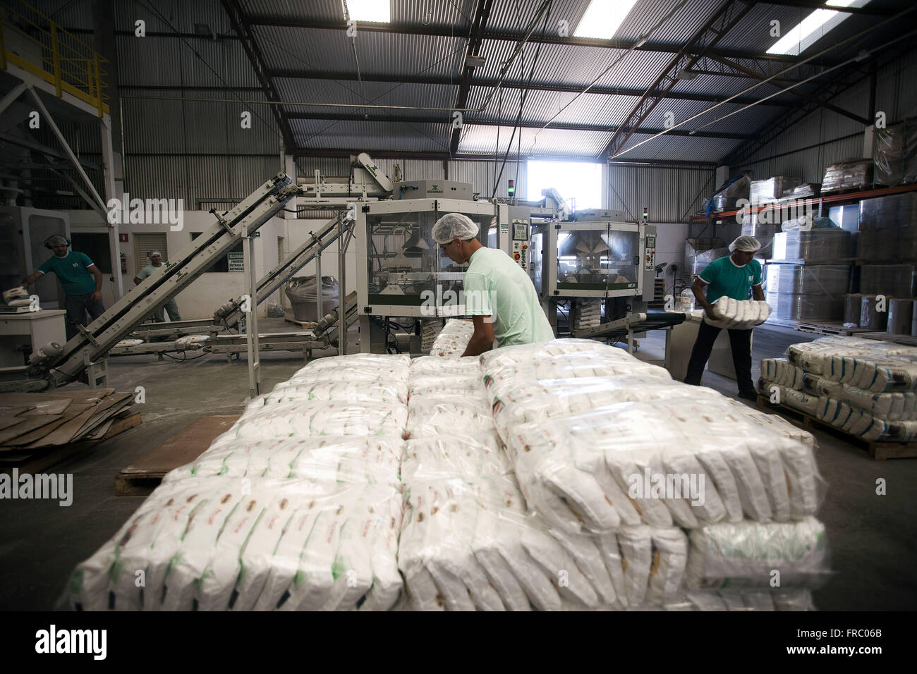 Vue intérieure de l'abri de l'industrie alimentaire - Industrie de l'emballage et la distribution de sucre Banque D'Images