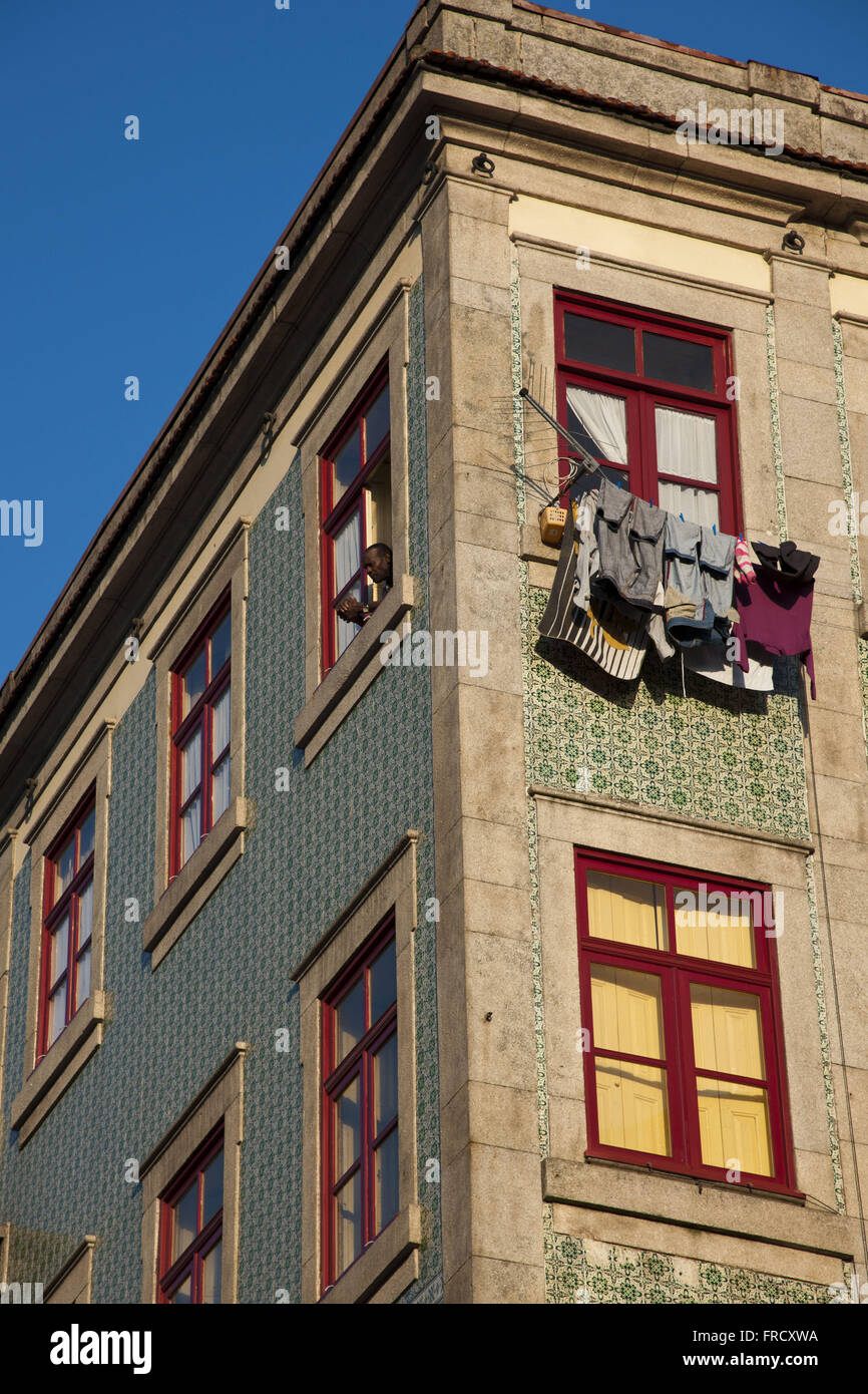 Détail de l'immeuble situé dans le centre historique de Porto Banque D'Images