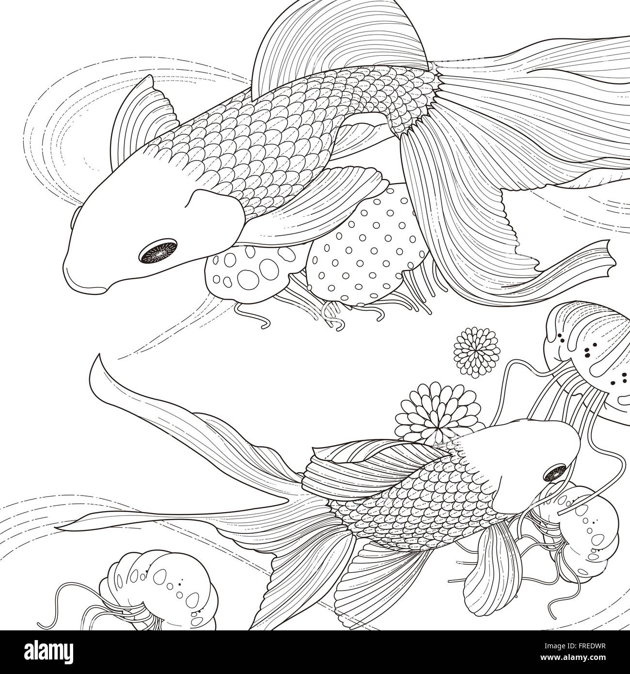 Adorable golden fish coloring page dans un style exquis Illustration de Vecteur