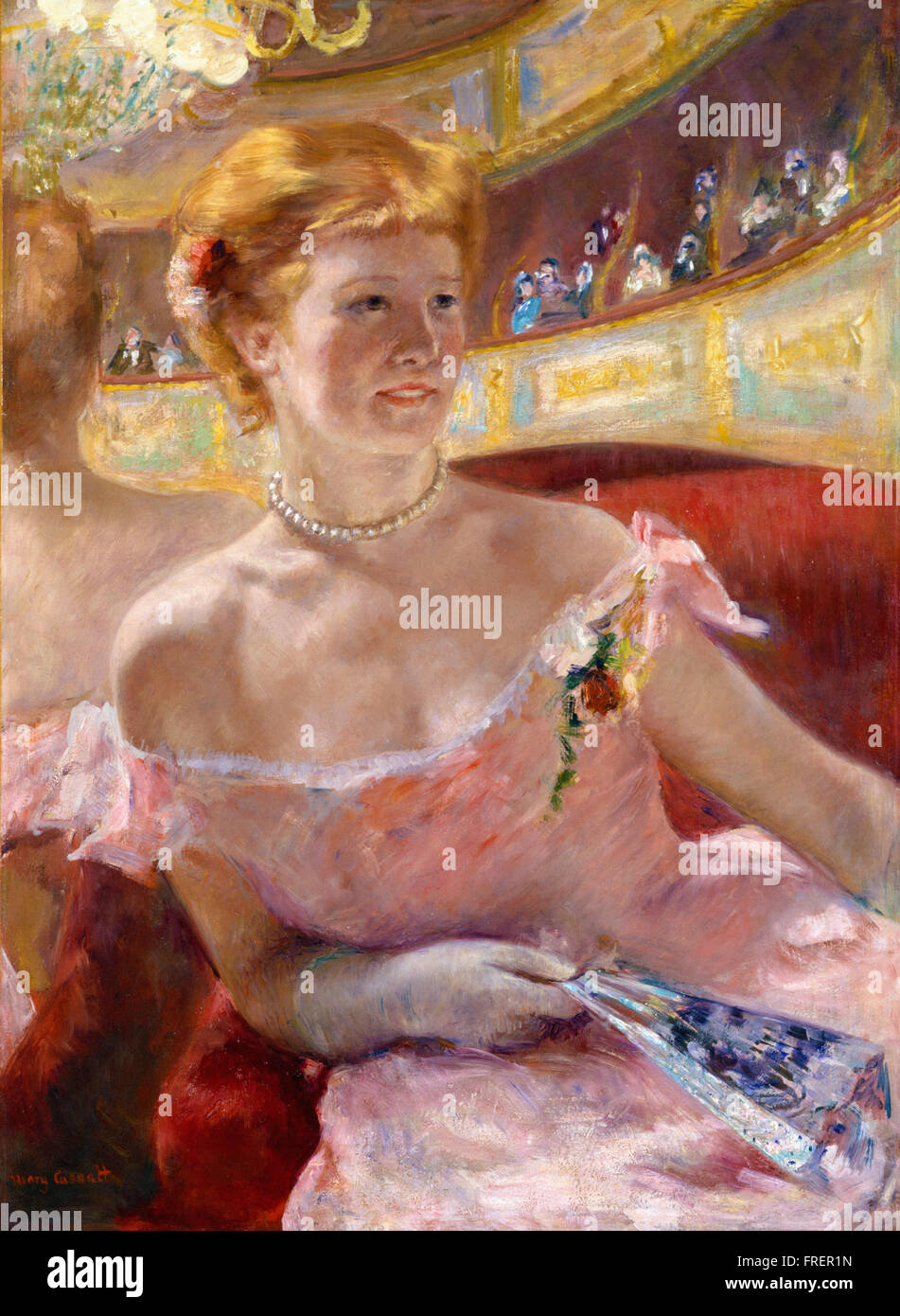 Mary Stevenson Cassatt, American - Femme avec un collier de perle dans une loge Banque D'Images