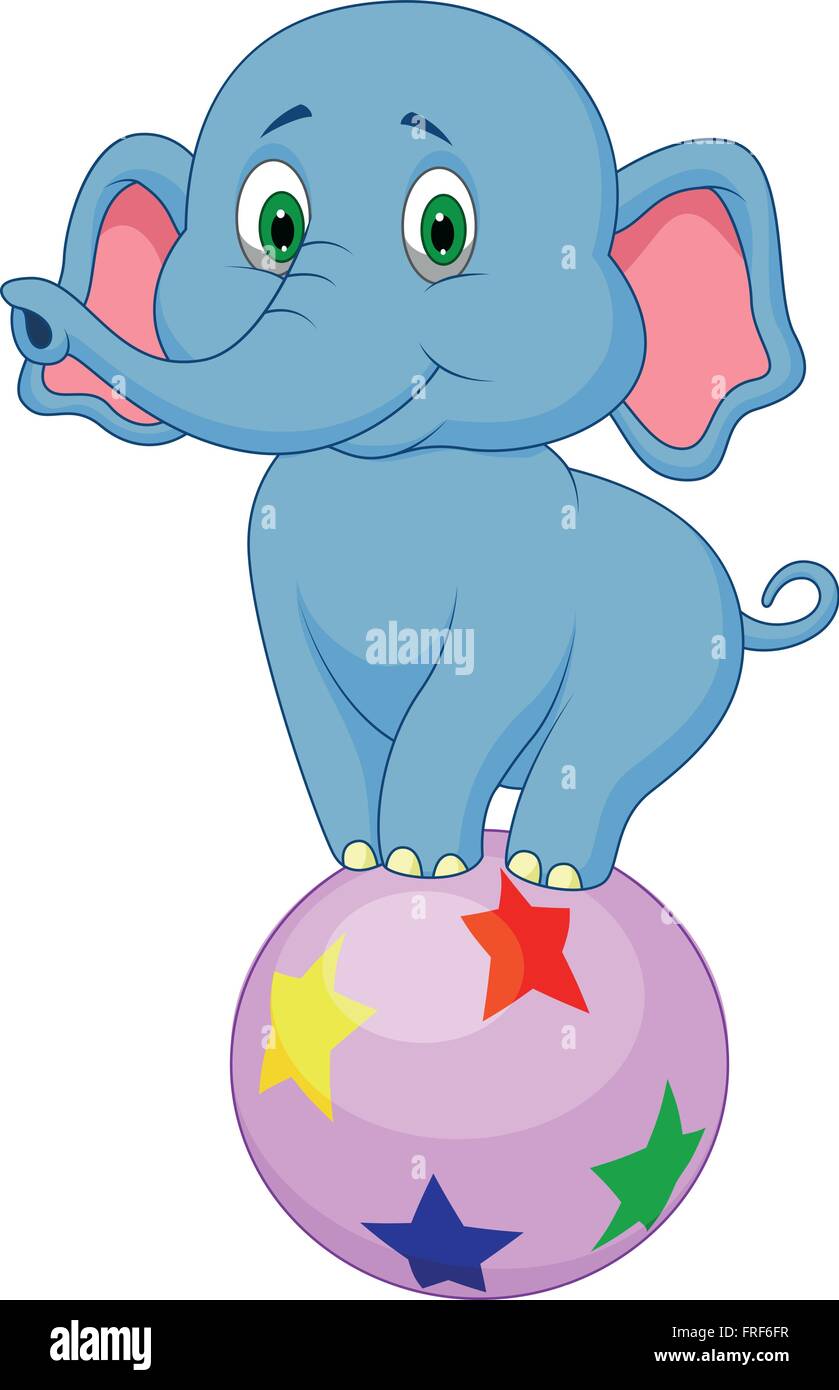 Éléphant mignon debout sur une boule colorée Illustration de Vecteur