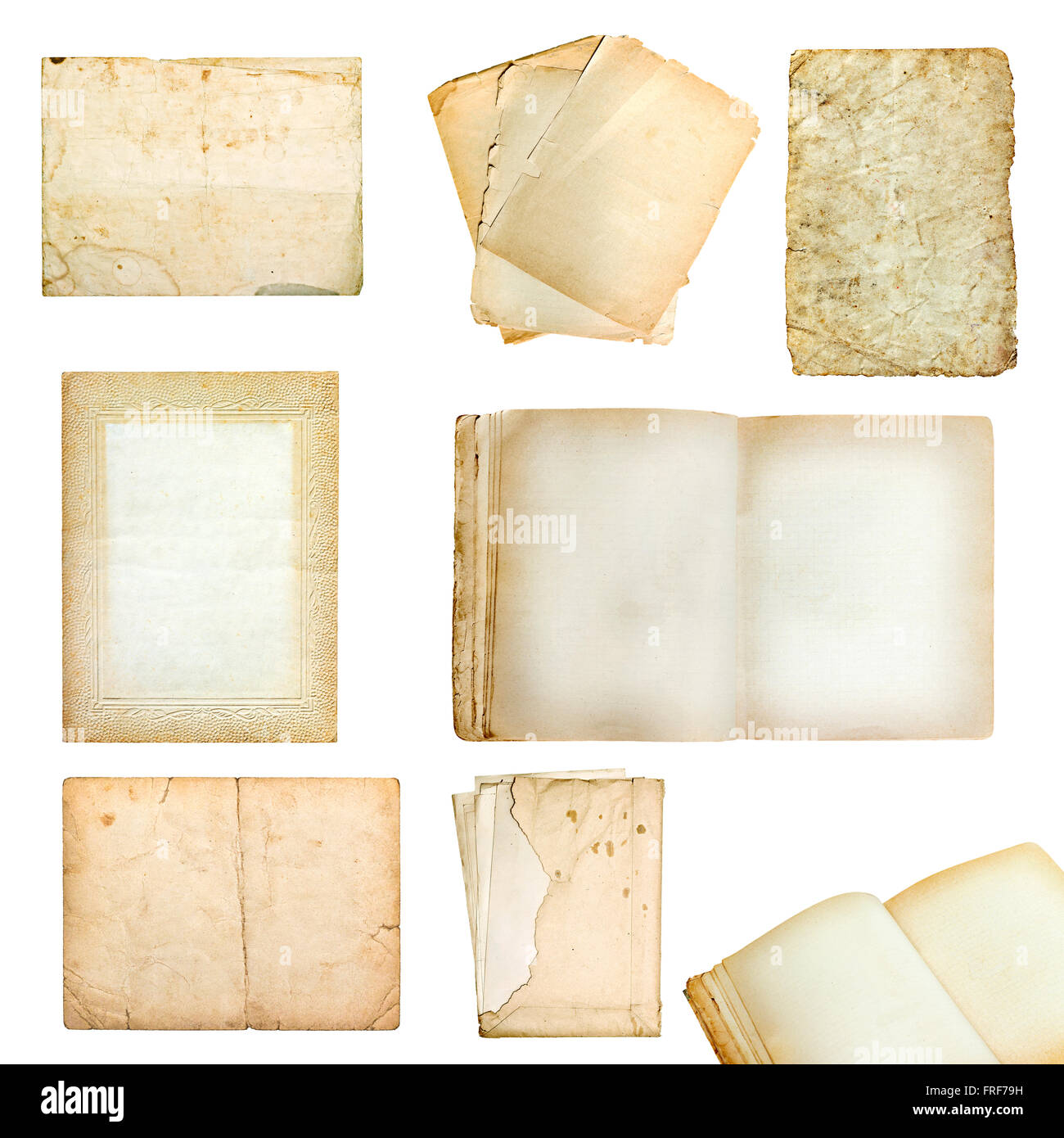 Ensemble de vieilles cartes postales anciennes isolé sur fond blanc Banque D'Images