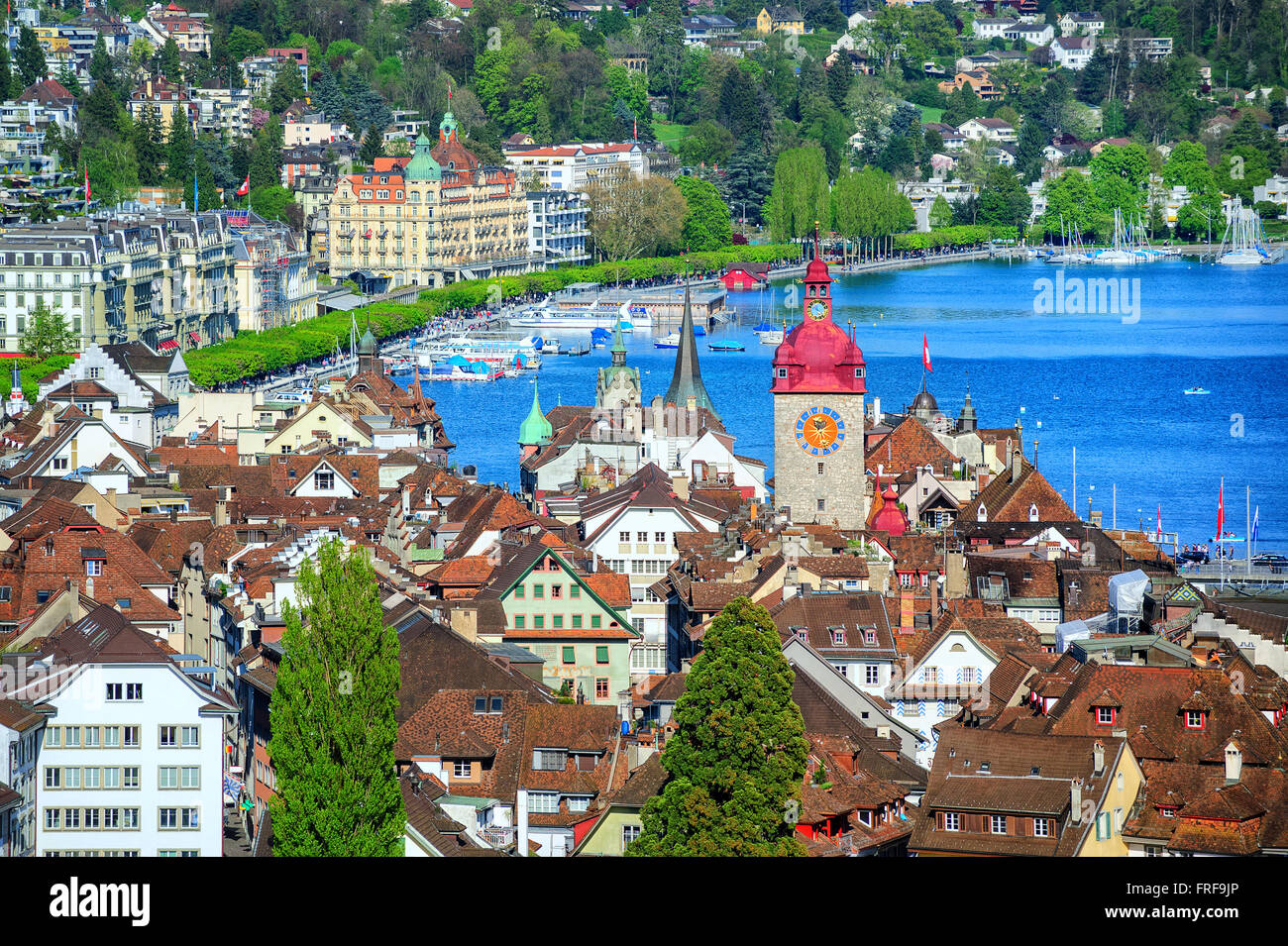 Lucerne, Suisse, vue aérienne sur le lac de la vieille ville Banque D'Images