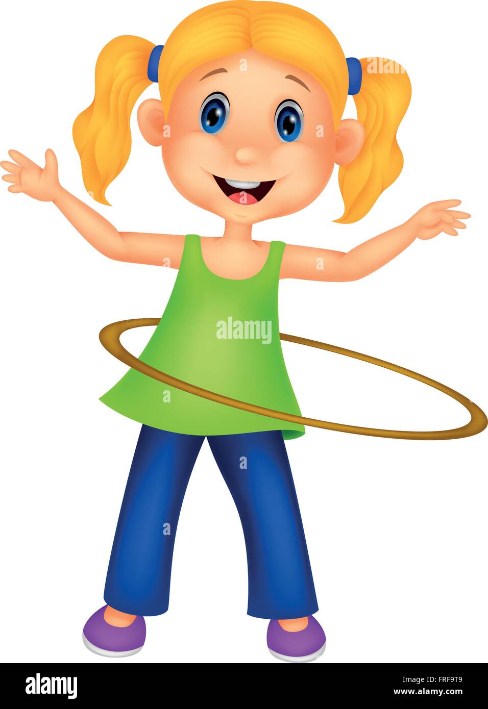 Cute girl twirling hula hoop Illustration de Vecteur