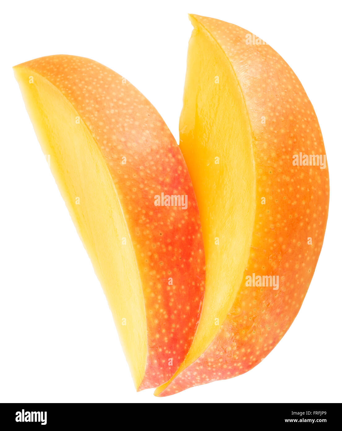 Tranches de mangues au fil blanc. Fichier contient des chemins de détourage. Banque D'Images