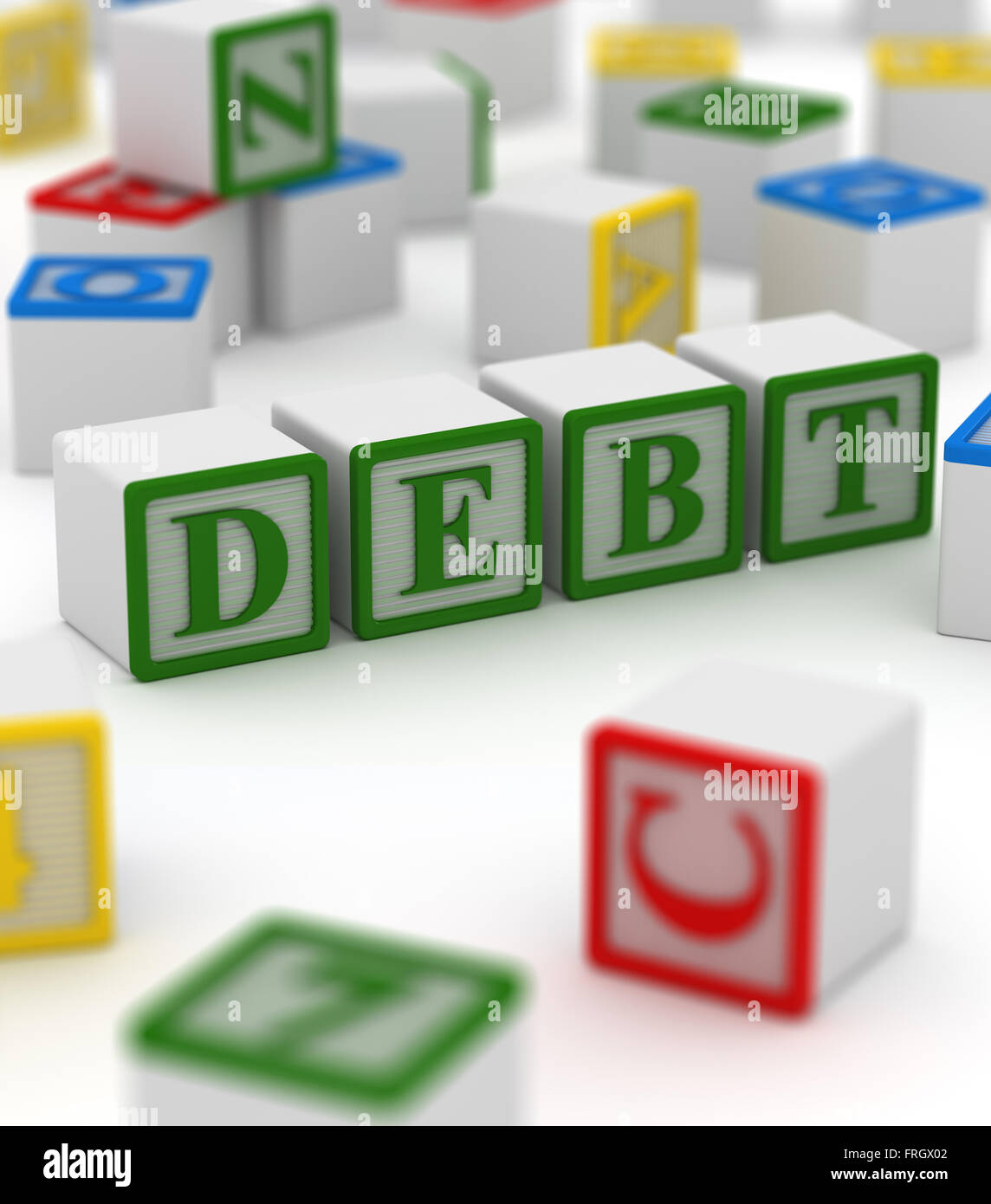 Bloc coloré - la dette , c'est un calculateur générée et 3d rendu photo. Banque D'Images