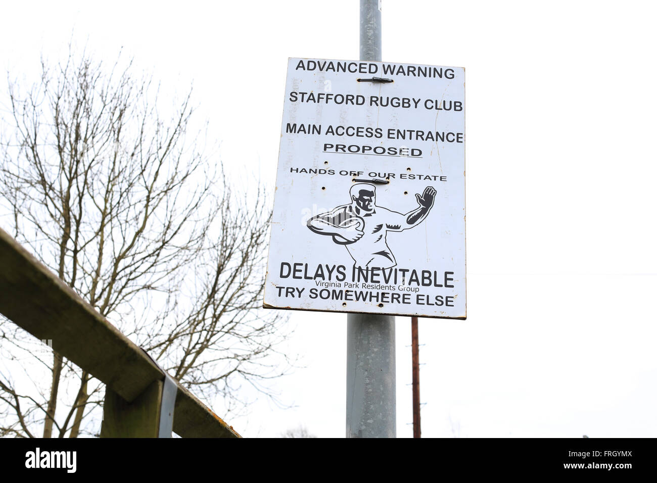 Signalisation de protestation sur le site d'un projet de Rugby Club-house à Stafford Banque D'Images