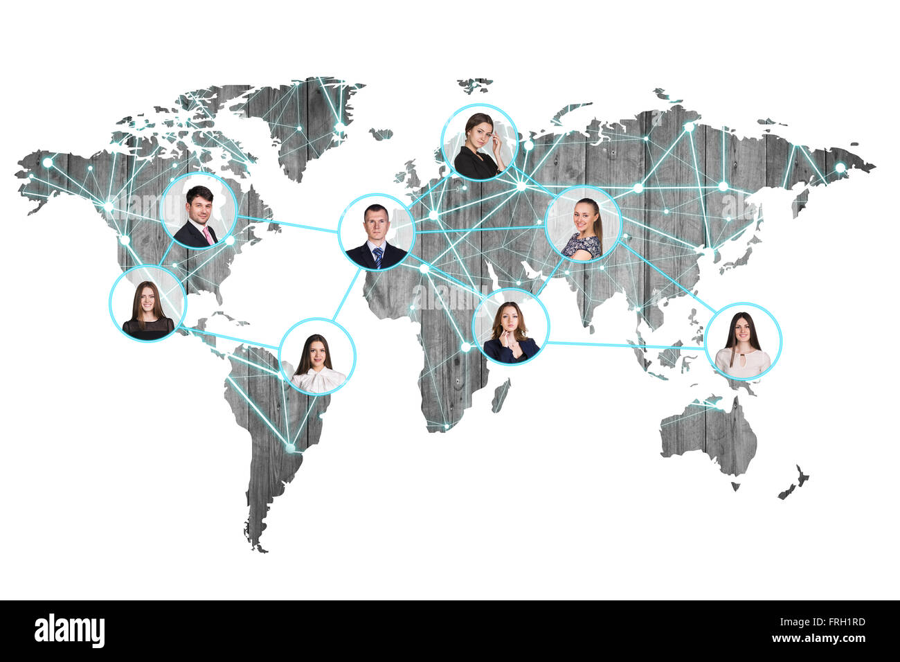 Les gens d'affaires sur digital world map Banque D'Images