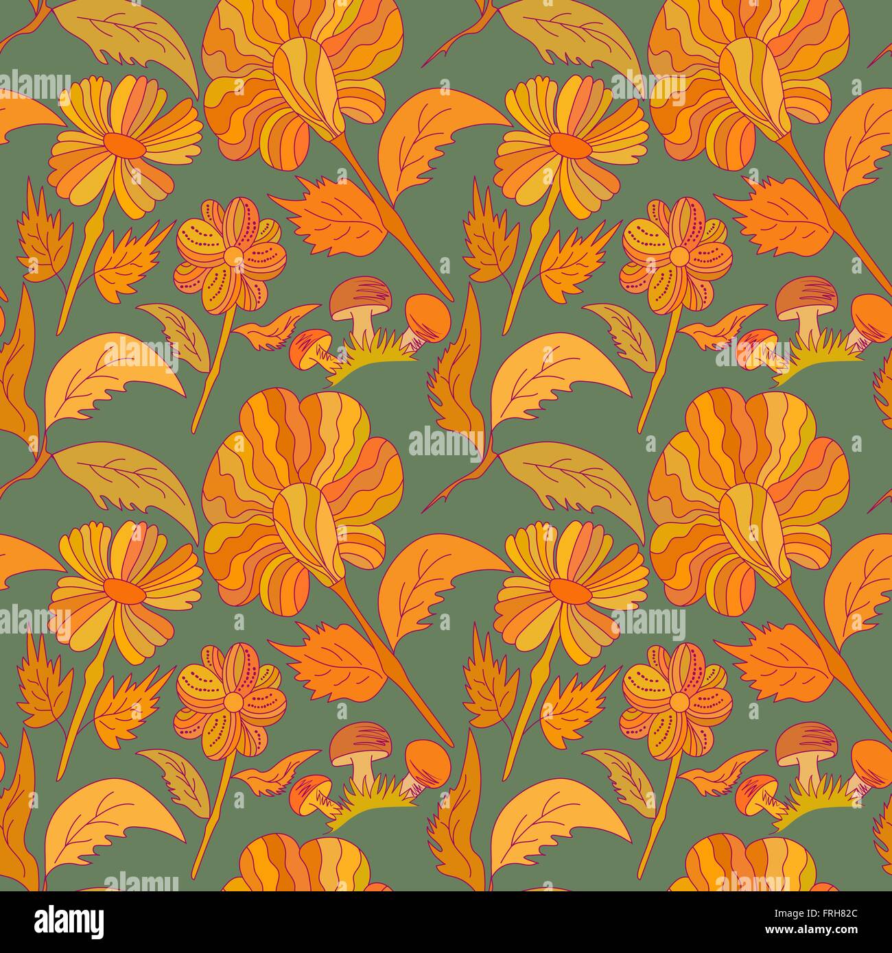 Fleurs colorées doodle, illustrations botaniques transparente motif imprimé. Spring floral background. Illustration de Vecteur