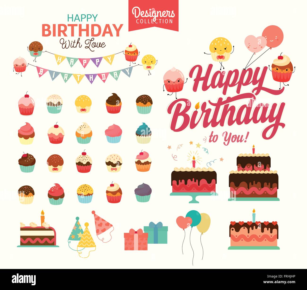 Joyeux Anniversaire Typographic Chanter Avec De Nombreux Elements D Anniversaire Image Vectorielle Stock Alamy