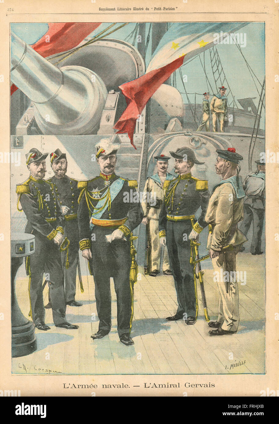 Chef de la Marine française amiral Gervais 1900. Illustration du petit parisien dans le journal français illustré Banque D'Images