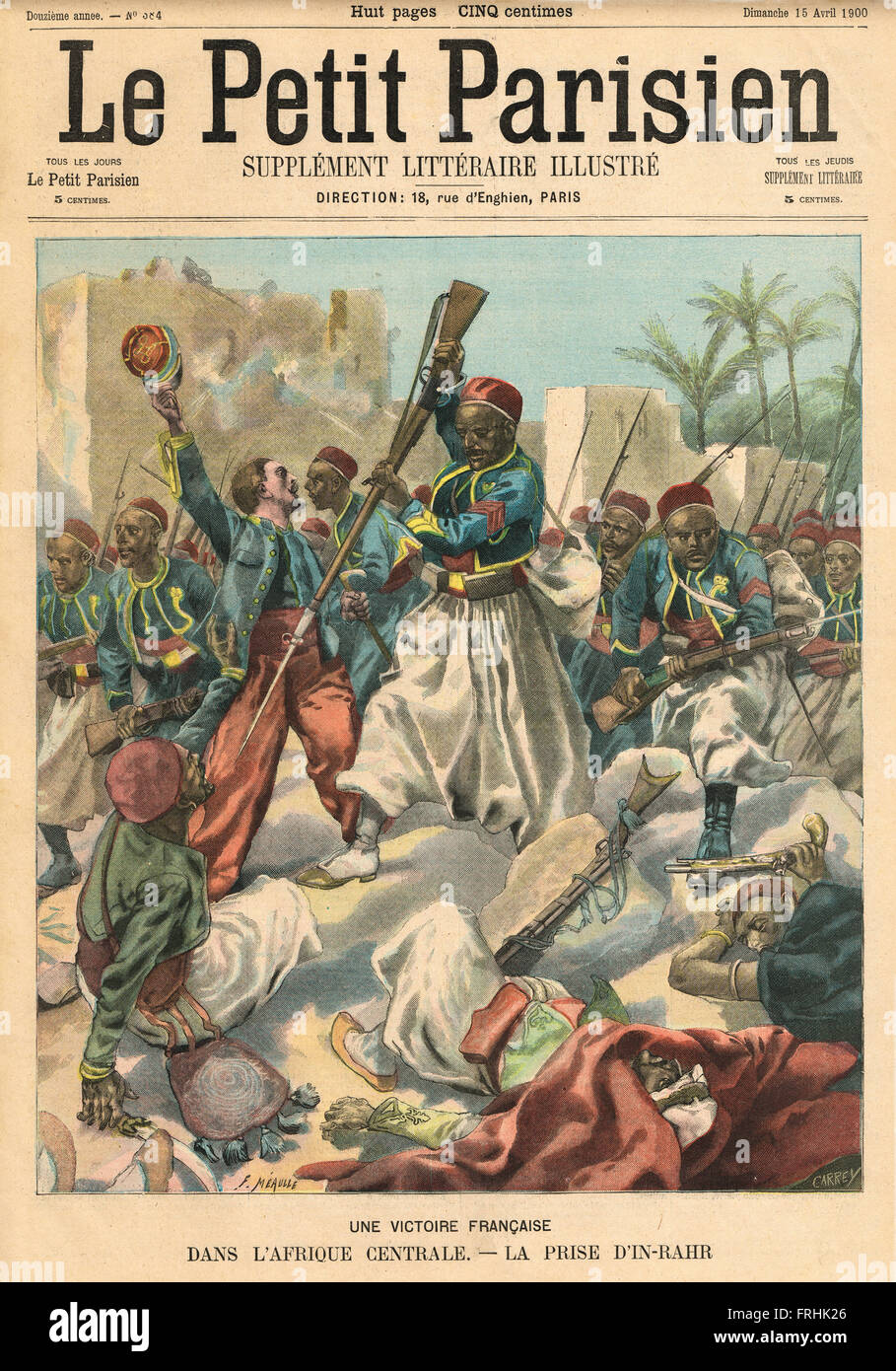 Bataille d'In-Rahr Algérie Afrique 1900. Illustration du petit parisien dans le journal français illustré Banque D'Images