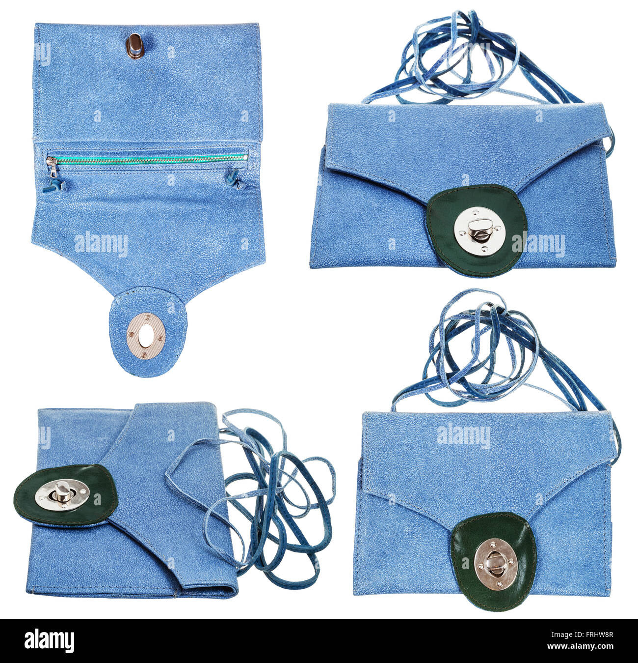 Défini à partir de sac d'embrayage bleu cuir stingray isolé sur fond blanc Banque D'Images