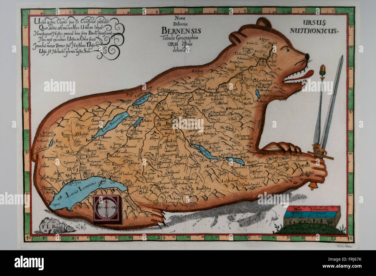 Reproduction d'une carte par Jakob Störcklein de la ville et République de Berne, sous forme d'un ours, vers 1700. Banque D'Images