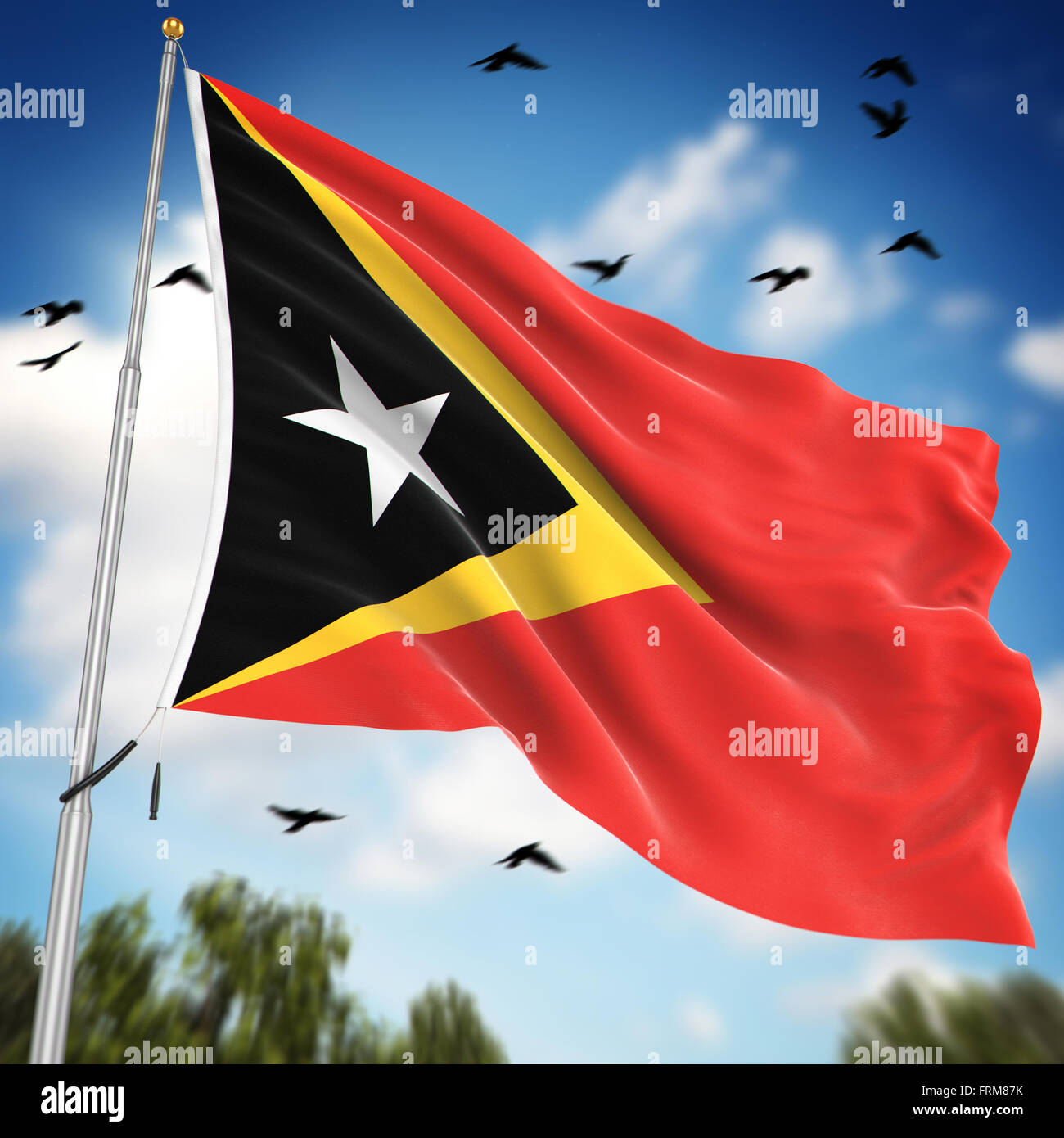 Drapeau du Timor oriental , c'est un 3D générée par ordinateur et l'image rendue. Banque D'Images