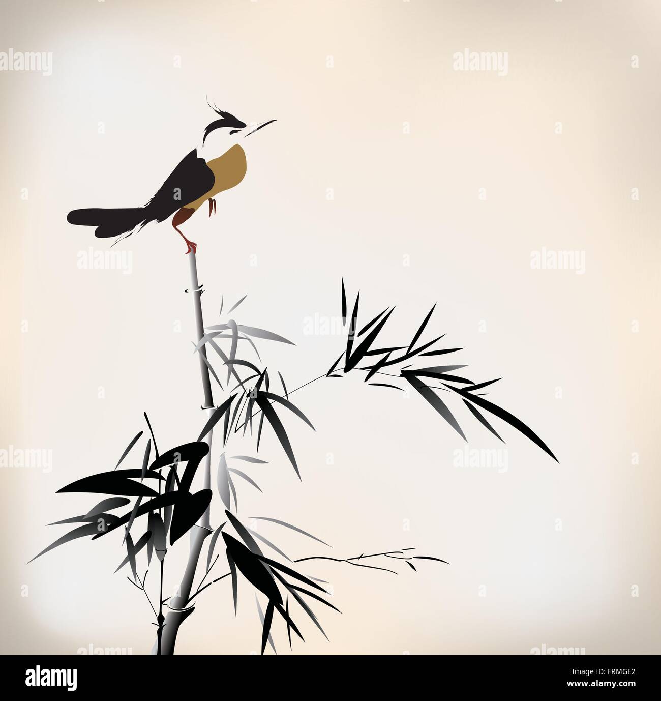 La peinture d'oiseaux arbre encre de chine Illustration de Vecteur