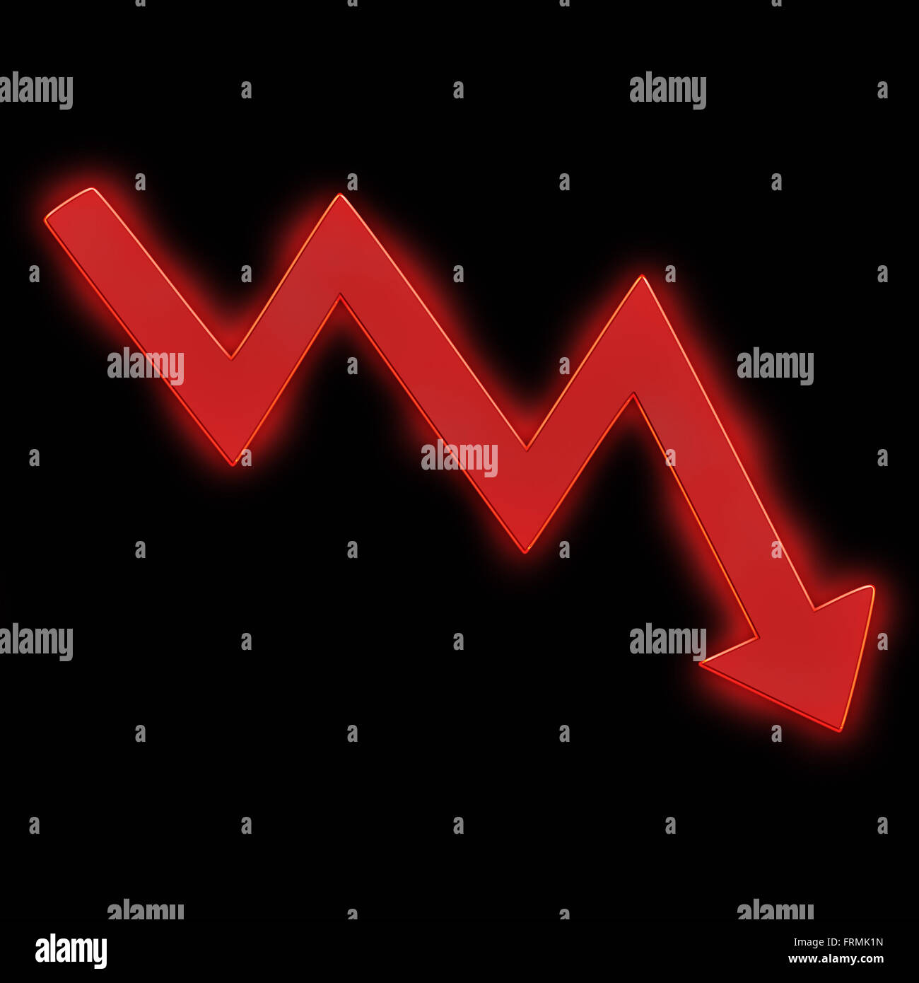 Flèche pointant vers le bas rouge lumineux Banque D'Images