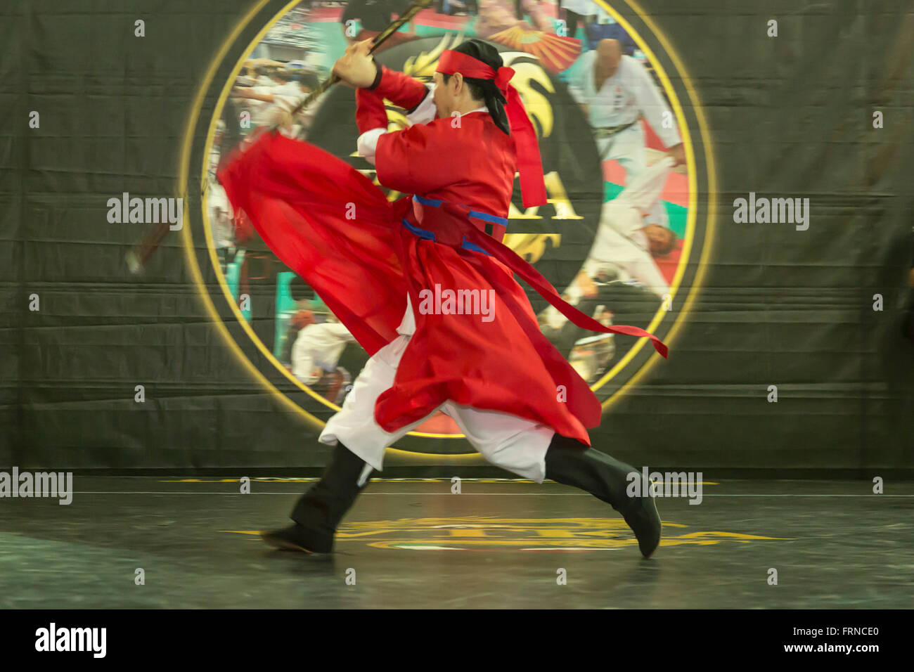 Sippalki Art martiaux de Corée au Festival de Budo à Turin,Italie,géré par l'Organisation Mondiale de Karaté WTKA, traditionnel Association Banque D'Images