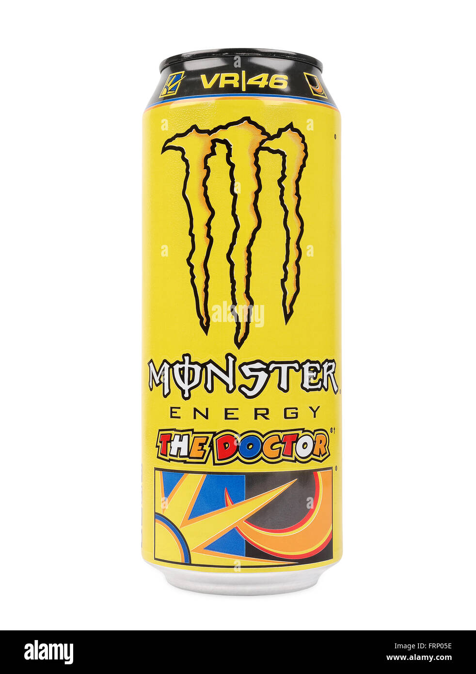 Monster Energy 'Le docteur' est une édition limitée sur le thème de MotoGP peut fait en l'honneur du légendaire Valentino Rossi Banque D'Images