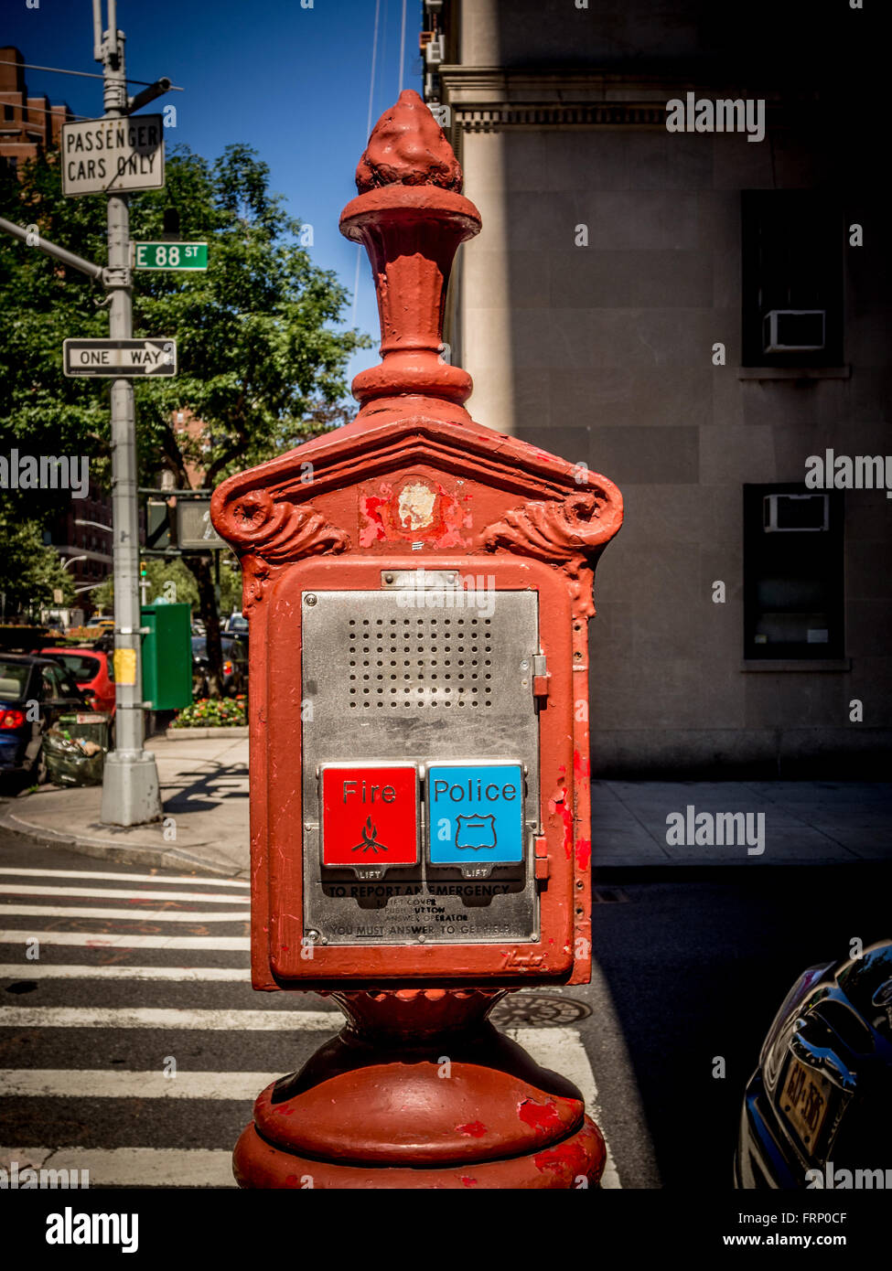 Appel d'urgence d'incendie et de police fort, New York City, USA. Banque D'Images