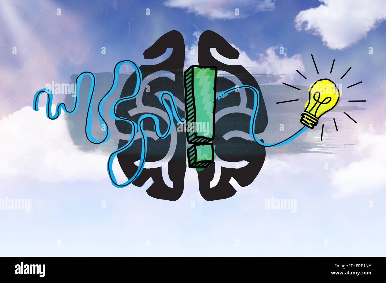 Image composite de l'ampoule du cerveau et le point d'exclamation Banque D'Images