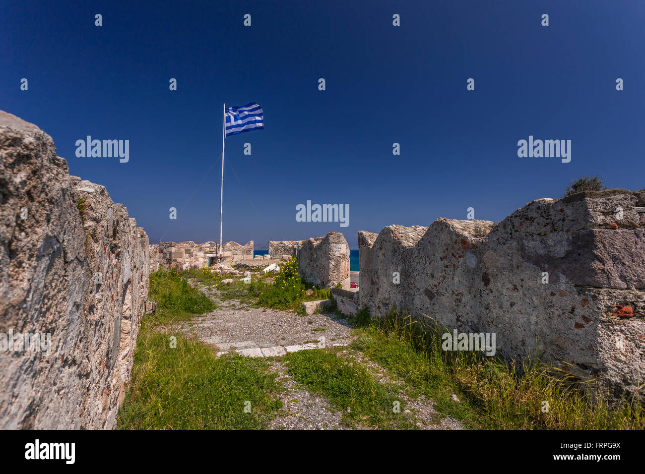 Château Canon meurtrière dans Neratzia, île de Kos, Grèce. Banque D'Images