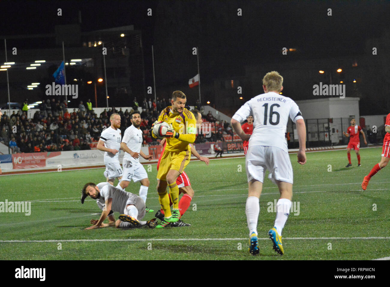 Gibraltar. 23 mars 2016. Gibraltar 0-0 Lichtenstein, Victoria Stadium, Gibraltar. Match international amical. Crédit : Stephen Ignacio/Alamy Live News Banque D'Images