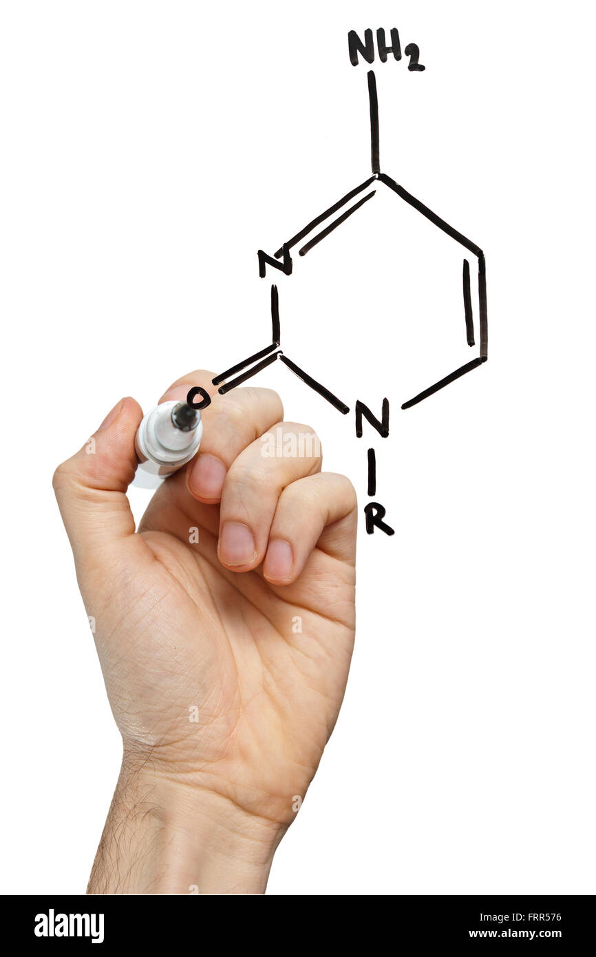Dessin à la main structure molécule d'acide nucléique bases sur un tableau virtuel Banque D'Images