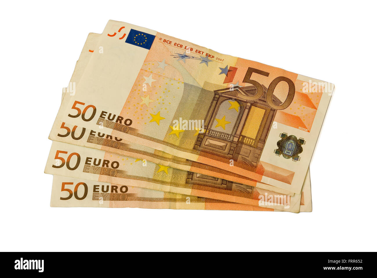 50 euros vieux projets isolés et empilés Banque D'Images