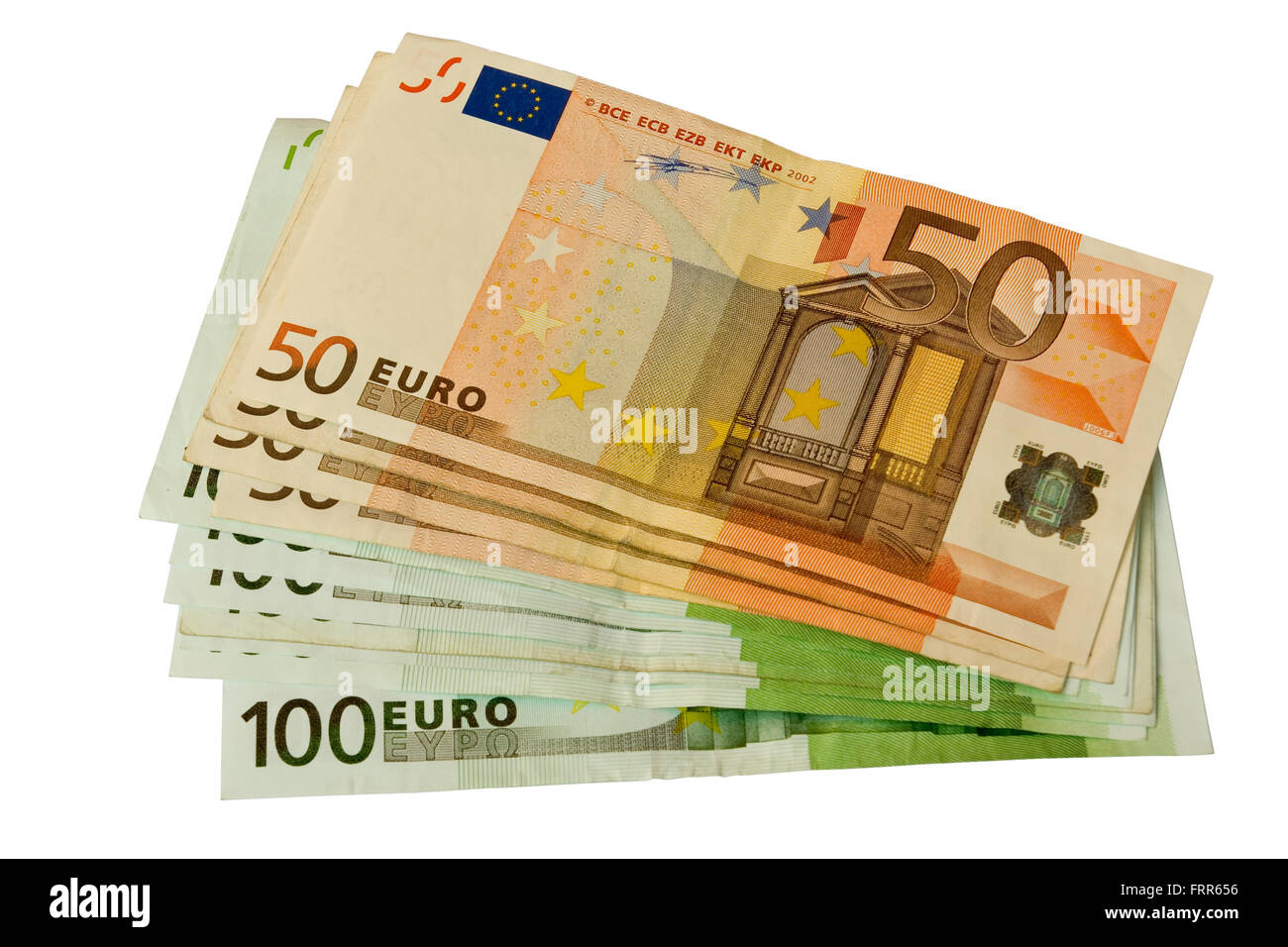 50 et 100 projets de loi euro empilés Banque D'Images