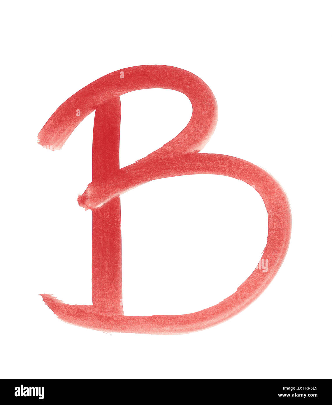 B - lettre manuscrite de rouge sur fond blanc Banque D'Images