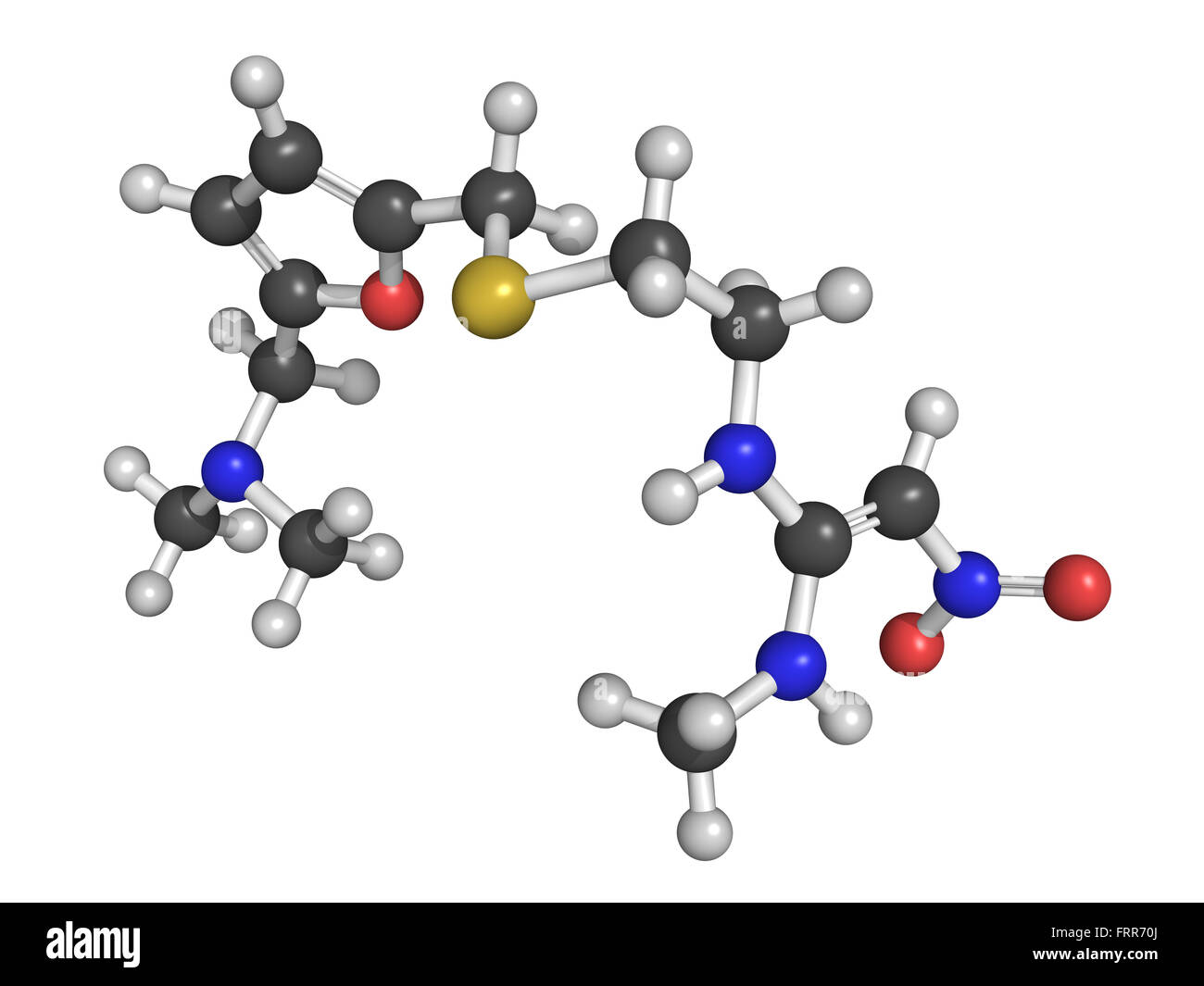 Structure chimique de la ranitidine, un ulcère gastroduodénal et médicaments pour la maladie gastroesophageal de reflux. Bloque l'acide d'estomac produ Banque D'Images