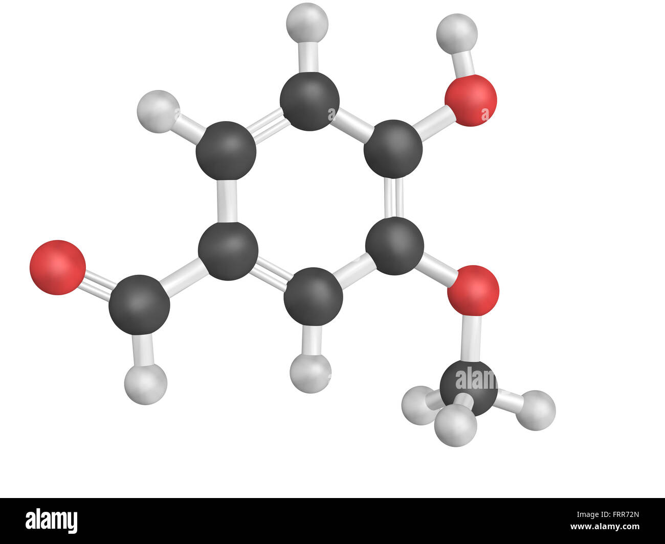 Structure chimique de la vanilline. La vanilline est la principale composante de l'extrait de vanille. Banque D'Images
