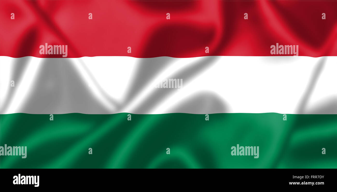 La Hongrie d'un drapeau dans le vent. La texture de fond. Banque D'Images