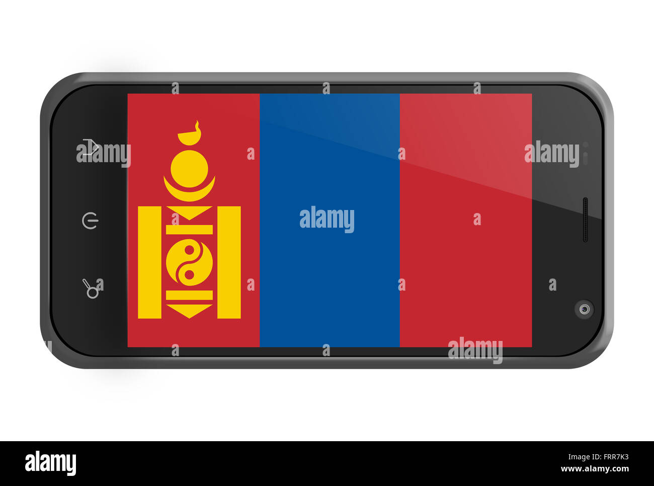 Drapeau de la Mongolie sur l'écran du smartphone isolated on white Banque D'Images